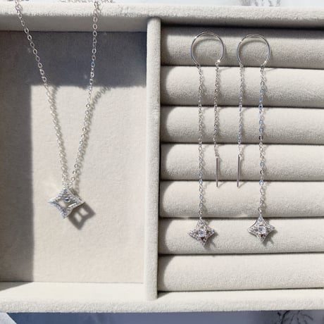rhombus stone necklace & pierce set