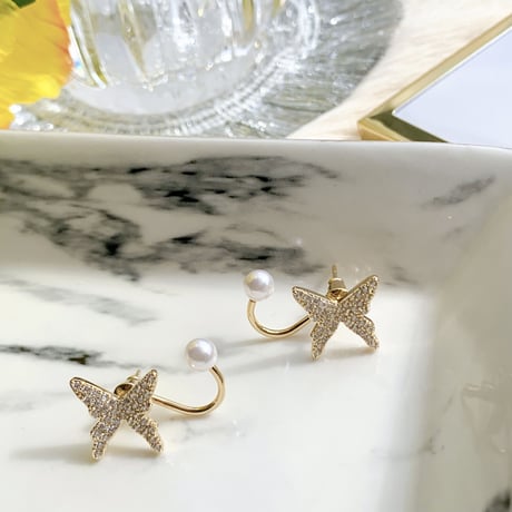 butterfly  ×  pearl 2way pierce