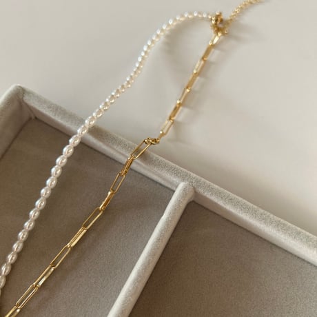 pearl × chain heart necklace