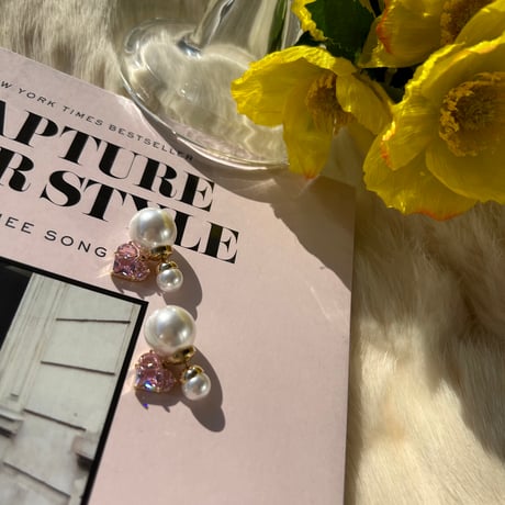 pink heart stone pearl catch pierce