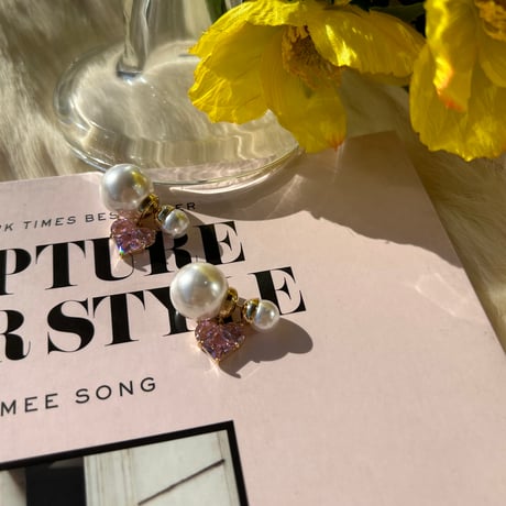 pink heart stone pearl catch pierce