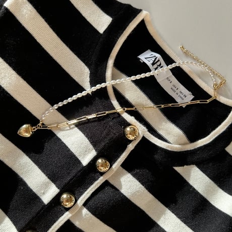 pearl × chain heart necklace