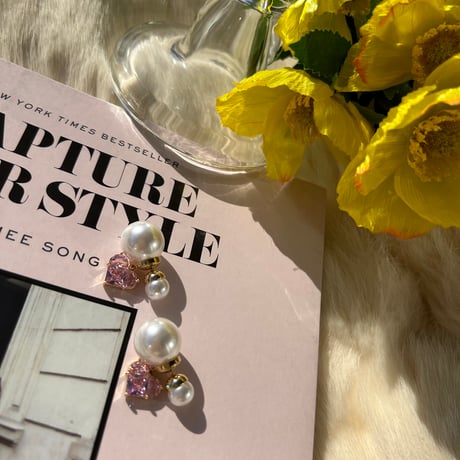 pink heart stone pearl catch pierce