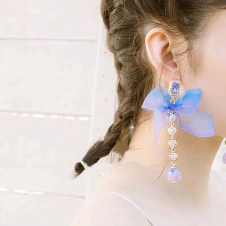 ribbon × heart purple bowl pierce
