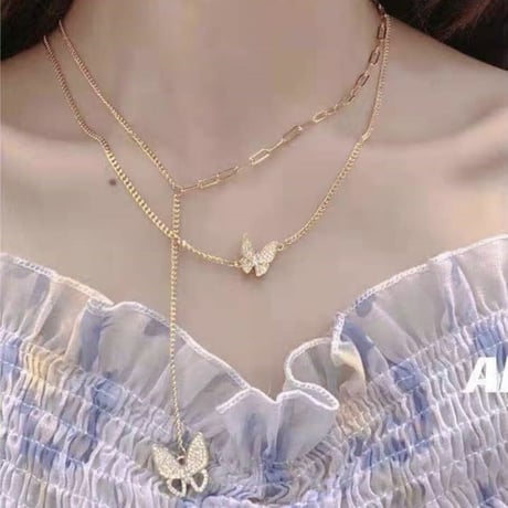 butterfly double chain necklace