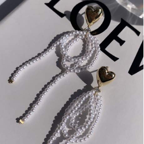 heart × pearl tassel pierce