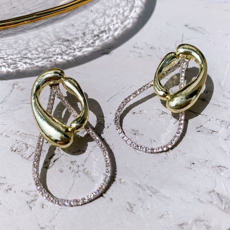 gold × stone 2way loop pierce