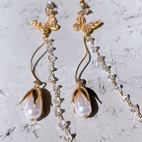 butterfly pearl flower long pierce