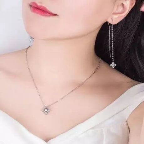 rhombus stone necklace & pierce set