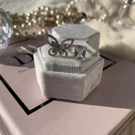 butterfly × square stone open  ring