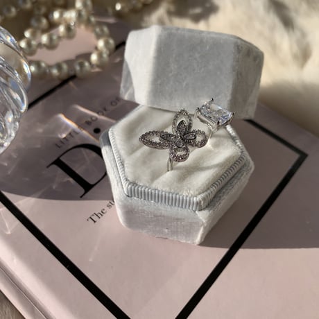 butterfly × square stone open  ring