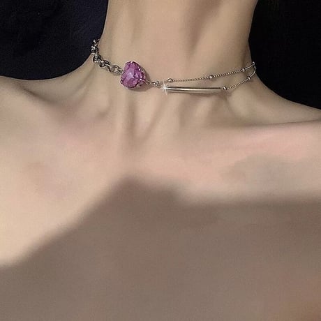 heart stone silver chain necklace