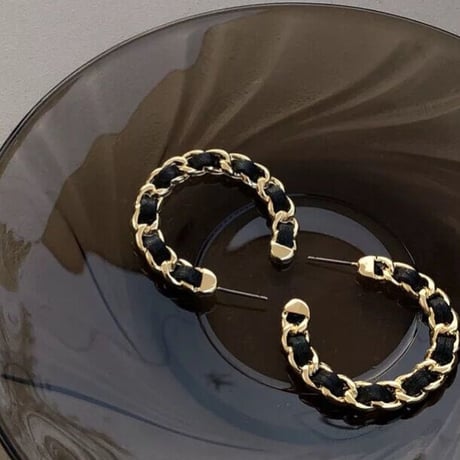 black leather chain hoop  pierce