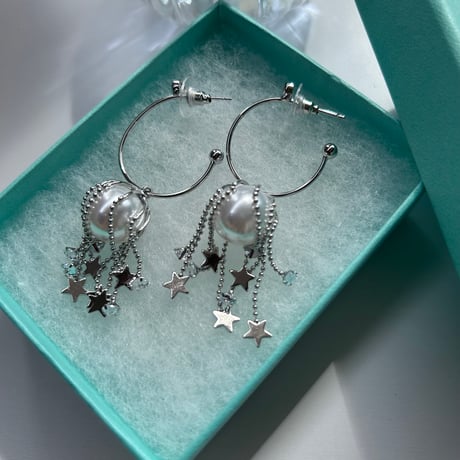 pearl × star fringe hoop  pierce