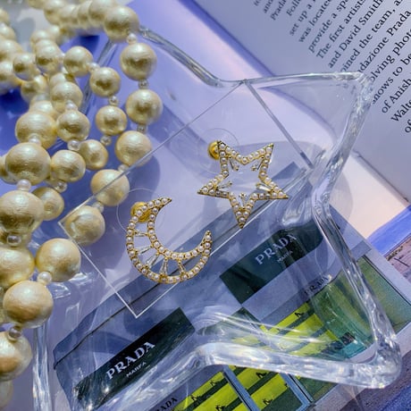 moon × star pearl stone pierce