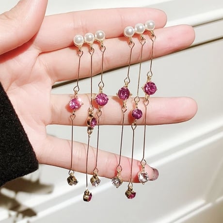 Pearl×rose stone sway pierce