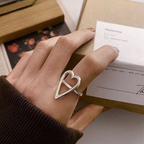 silver heart open ring