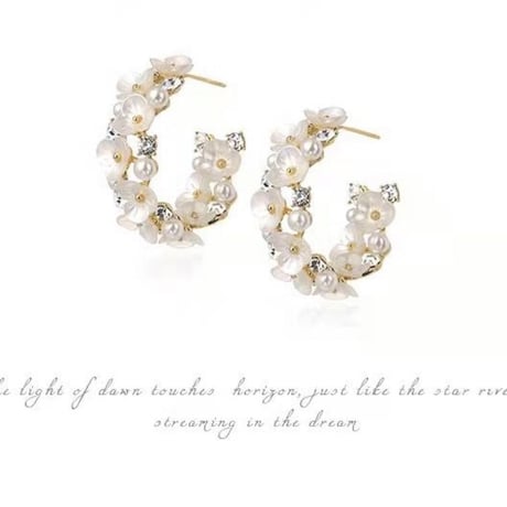 flower ×  pearl stone hoop pierce