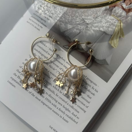 pearl × star fringe hoop  pierce