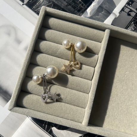 star × heart pearl catch pierce （片耳用）
