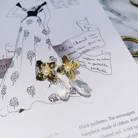 metal flower drop clear stone pierce