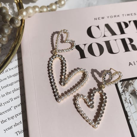 double heart pearl stone pierce