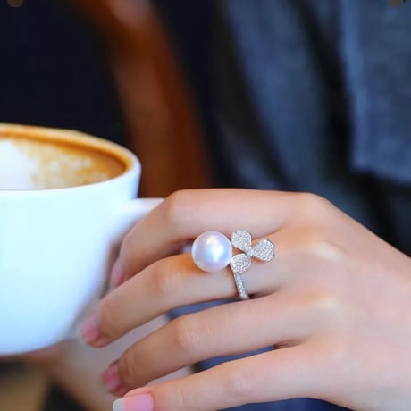 clover ×  pearl open ring