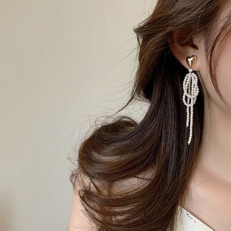 heart × pearl tassel pierce