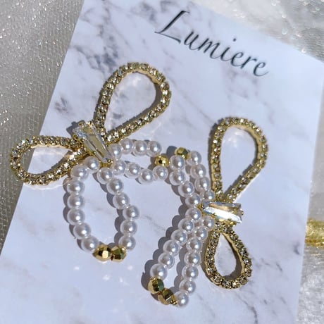 stone × pearl ribbon  pierce