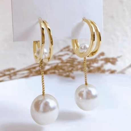 double pearl chain hoop pierce