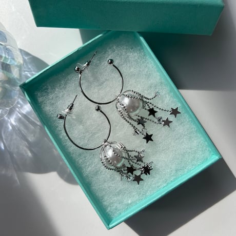 pearl × star fringe hoop  pierce