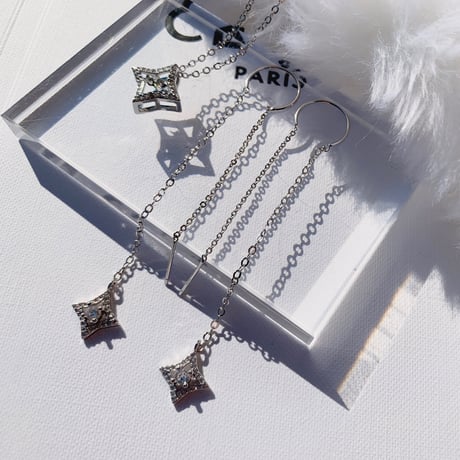 rhombus stone necklace & pierce set
