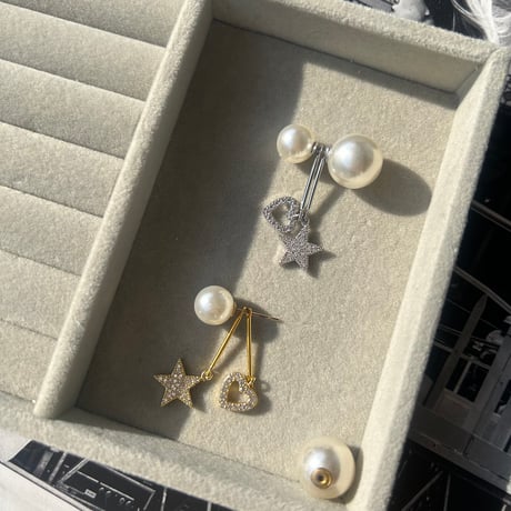 star × heart pearl catch pierce （片耳用）
