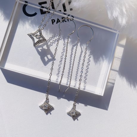 rhombus stone necklace & pierce set