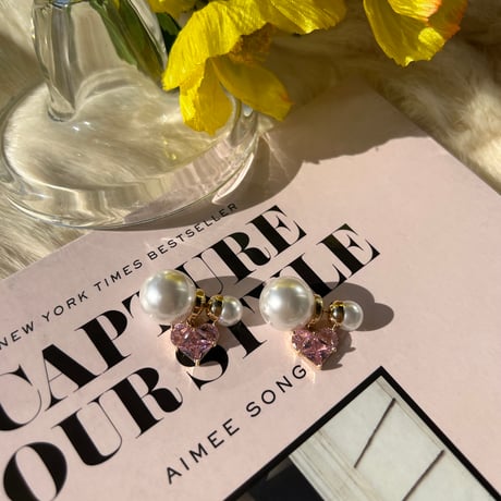 pink heart stone pearl catch pierce
