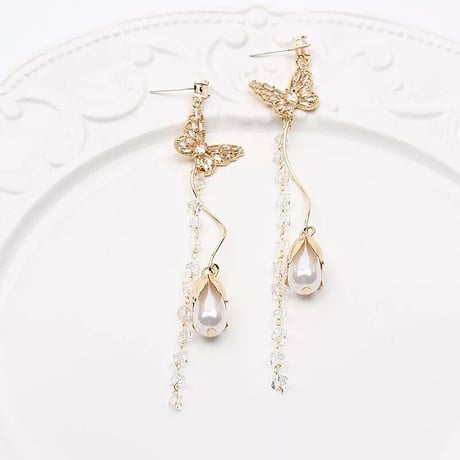 butterfly pearl flower long pierce