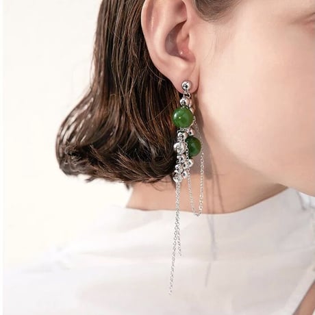 green × silver bowl chain pierce