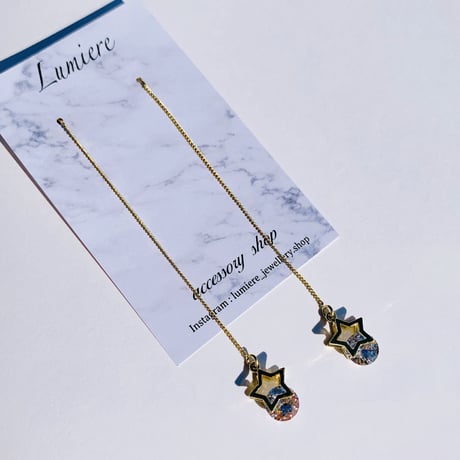 star × stone chain long pierce