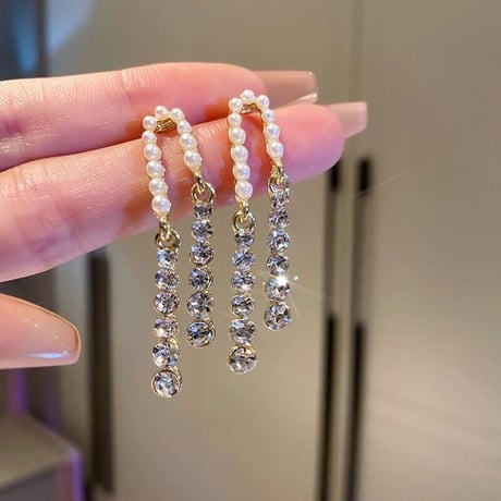 stone × pearl double pierce