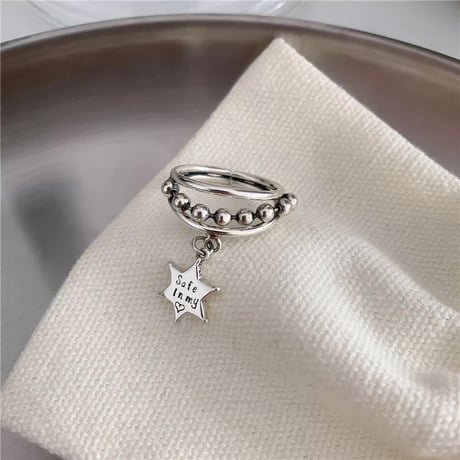 silver925 star charm chain ring