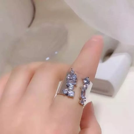 silver rent stone open ring