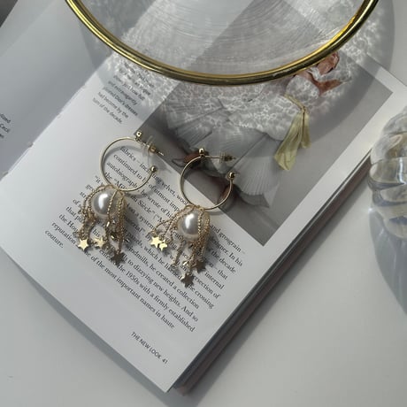 pearl × star fringe hoop  pierce