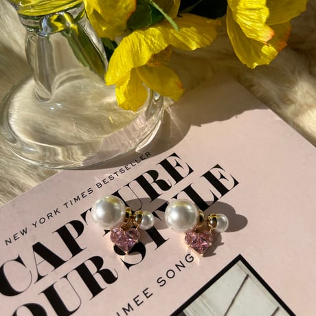 pink heart stone pearl catch pierce