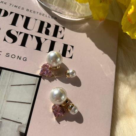 pink heart stone pearl catch pierce