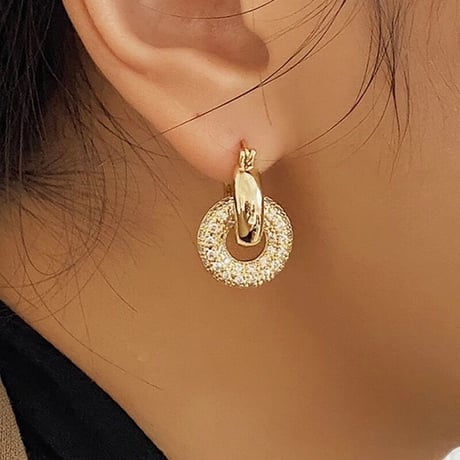 metal × stone double hoop pierce