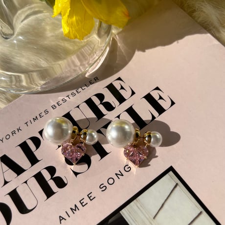 pink heart stone pearl catch pierce