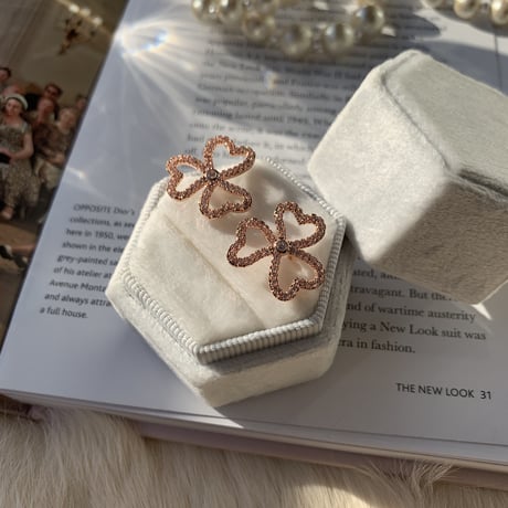 clover stone pink gold pierce