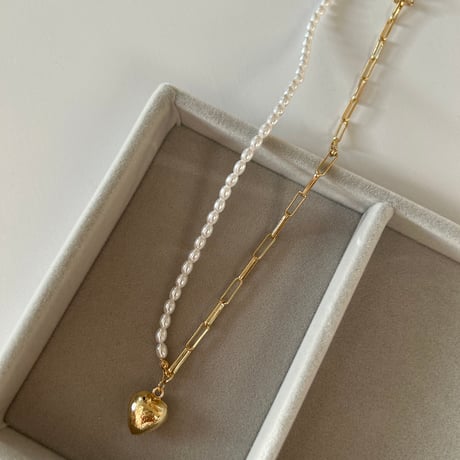 pearl × chain heart necklace