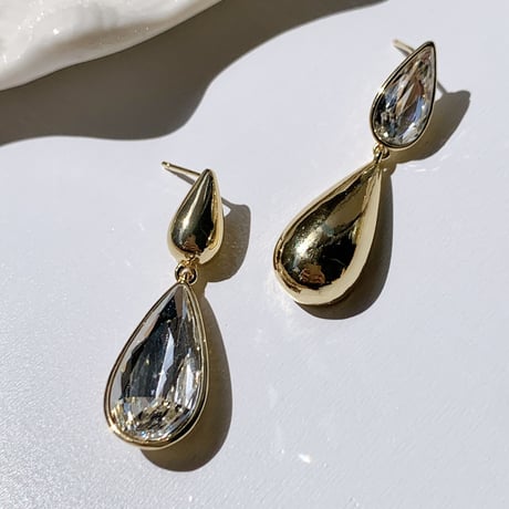 stone × gold double drop pierce