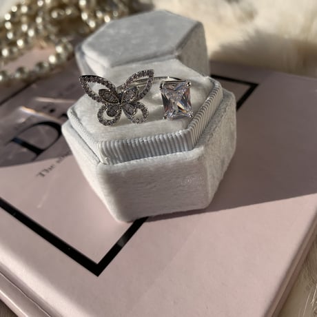 butterfly × square stone open  ring